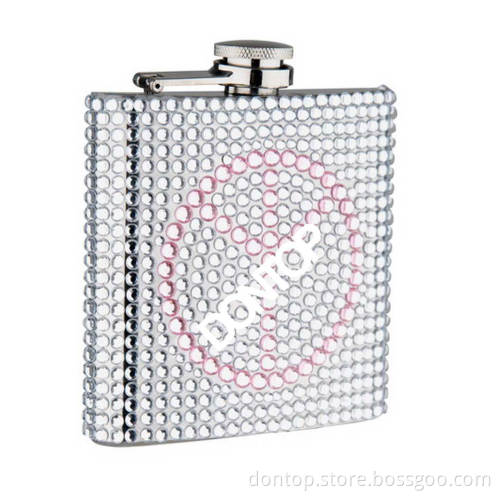 6oz Cute Genuine Rhinestone Hip Flask with Beads (H0604R)